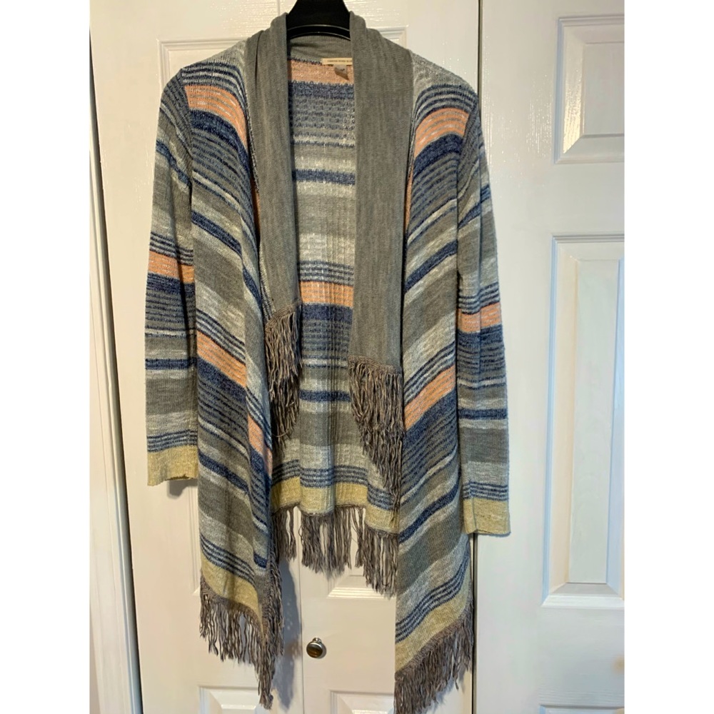 Long gray striped sweater